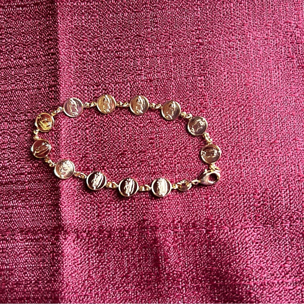 New Gold tone Virgin of Guadalupe Coin Bracelet